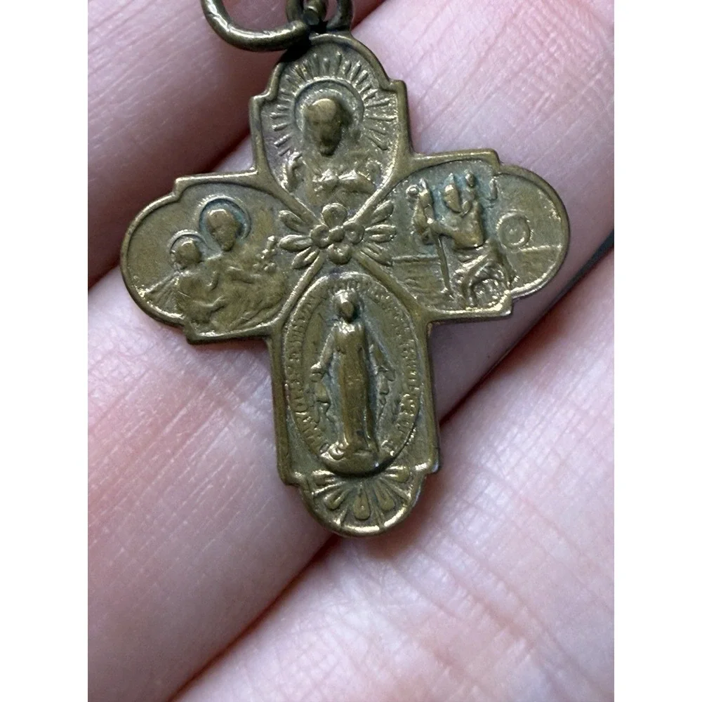 1920s antique catholic Saints Mary four ways religious cross pendant 54189